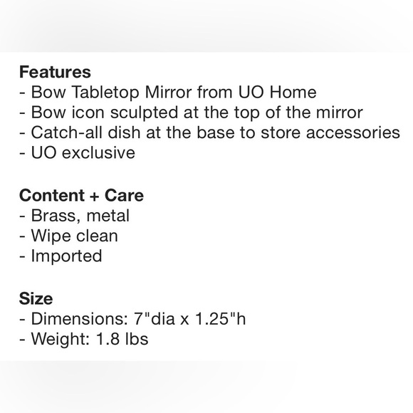 Urban Outfitters Gold Bow Tabletop Vanity Mirror NEW NWT - Picture 5 of 5